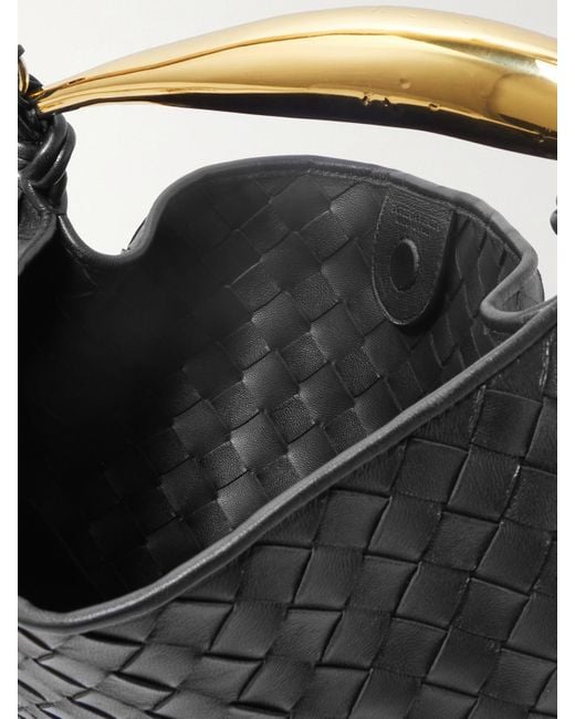 Bottega Veneta Black Sardine Small Intrecciato Leather Shoulder Bag With Chain