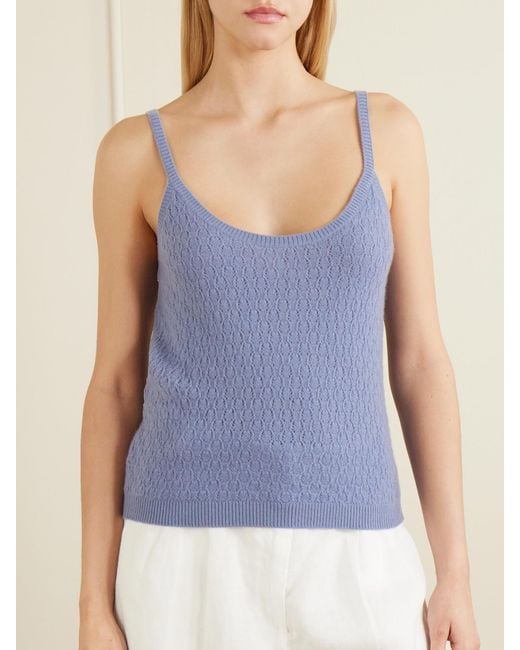 LeKasha Blue Fregene Pointelle Organic Cashmere Knit Tank