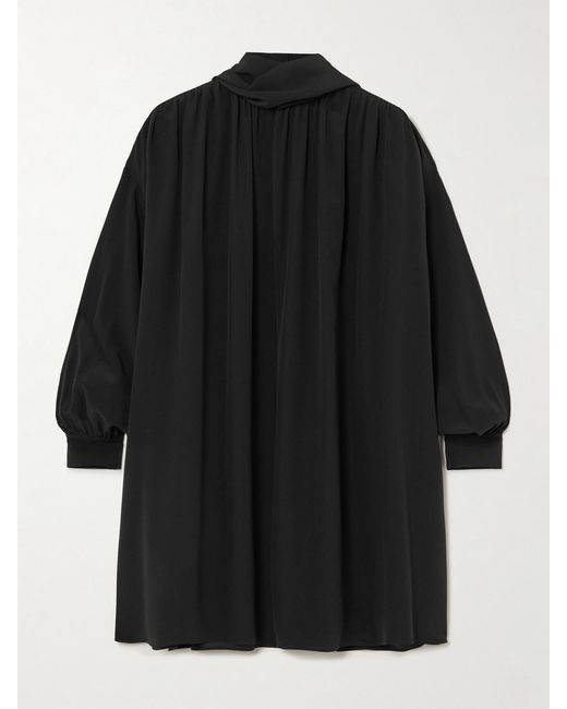 Chloé Black Tie-Detailed Organic Silk Crepe De Chine Mini Dress