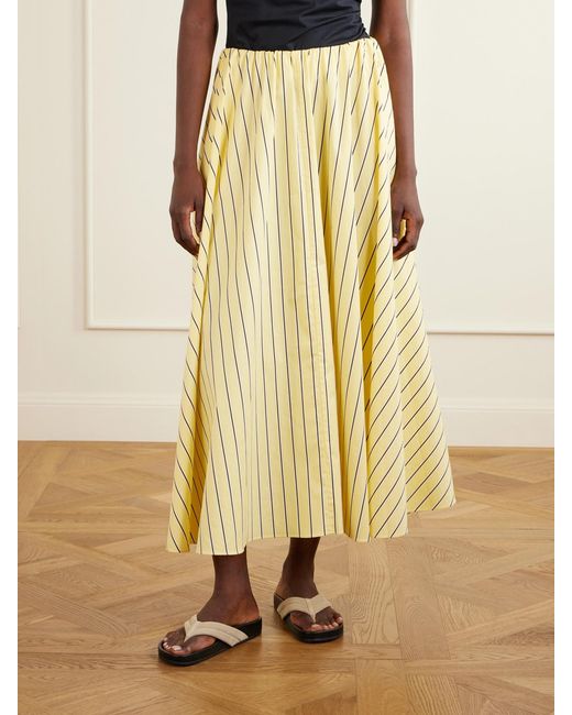 Staud Yellow Milano Striped Cotton-Blend Maxi Skirt