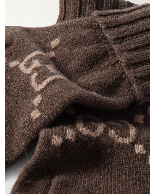 Gucci Brown Intarsia-Knit Cashmere Gloves