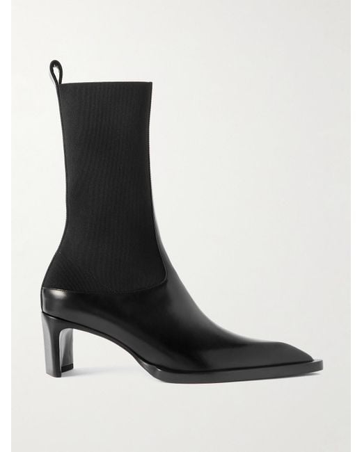 Jil Sander Black Stretch-Knit And Leather Ankle Boots