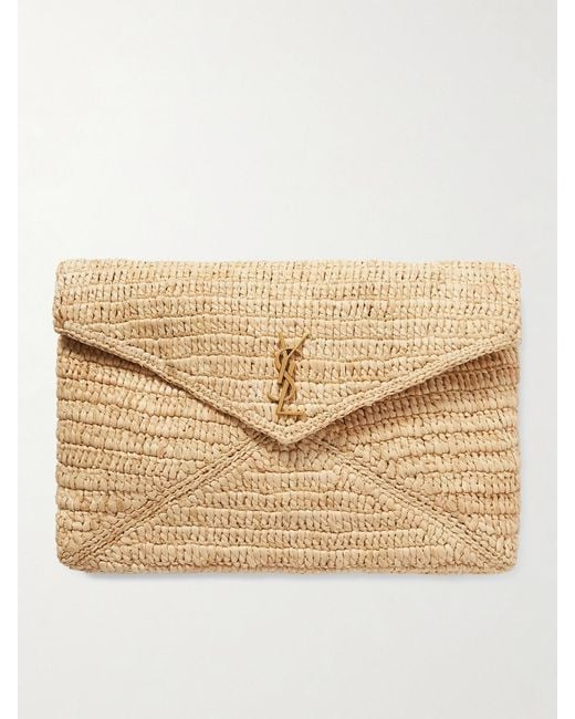 Saint Laurent Natural Cassandre Raffia Clutch