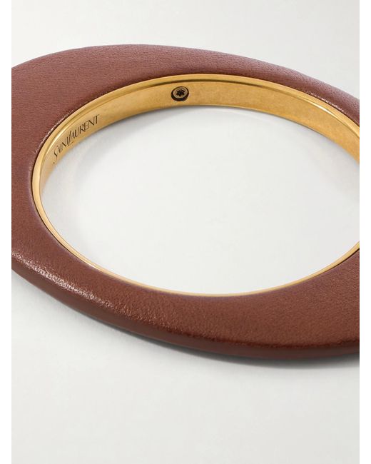 Saint Laurent Brown Blade Logo-Engraved-Tone And Leather Bangle