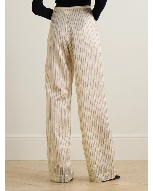Taller Marmo Natural Seine Metallic Pinstriped Voile Wide-Leg Pants