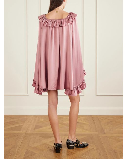 Chloé Pink Ruffled Silk-Satin Mini Dress