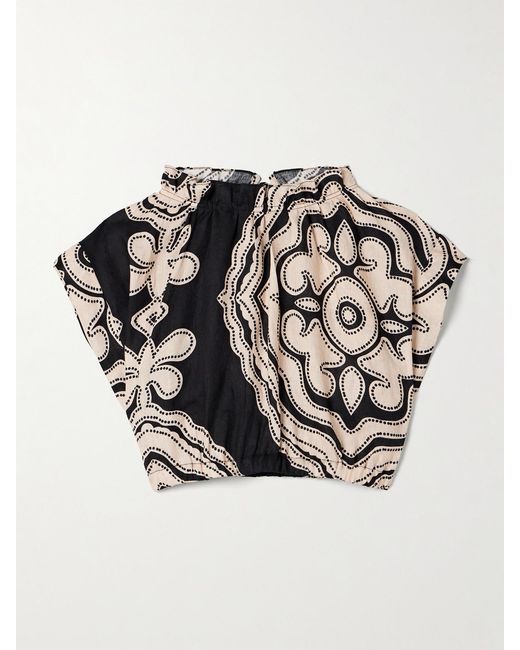 Lemlem White Muna Verkürztes Oberteil Aus Bedrucktem Leinen