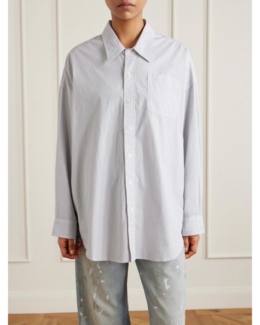R13 White Oversized Striped Washed-Cotton Oxford Shirt