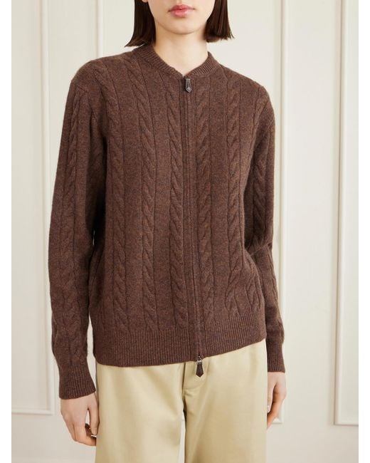 Loro Piana Brown Cedar Cable-Knit Cashmere Cardigan