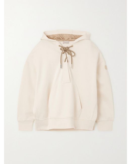 Moncler Natural Lace-Up Cotton-Blend Jersey Hoodie