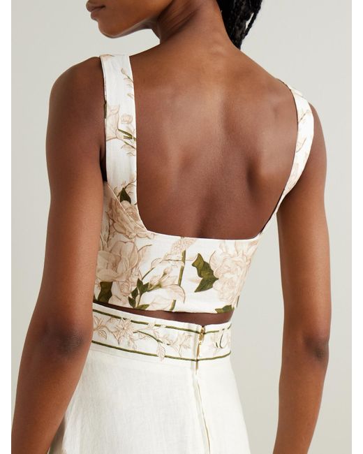 Haut Façon Corset Raccourci En Lin À Imprimé Fleuri Et À Lacets Reserva Agua Bendita en coloris Natural