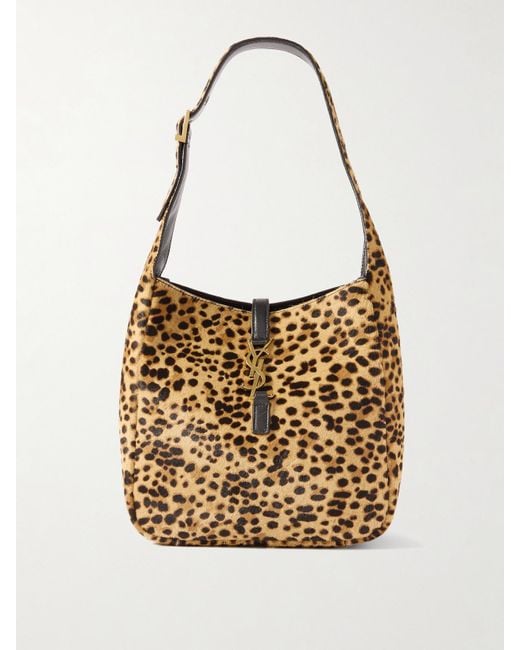 Saint Laurent White Le 5 À 7 Supple Small Leather-Trimmed Leopard-Print Pony Hair Shoulder Bag