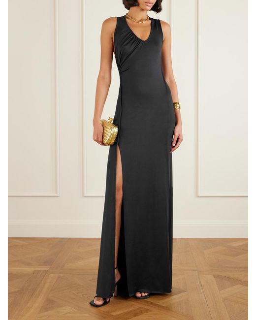 Victoria Beckham Black Gathered Satin Gown
