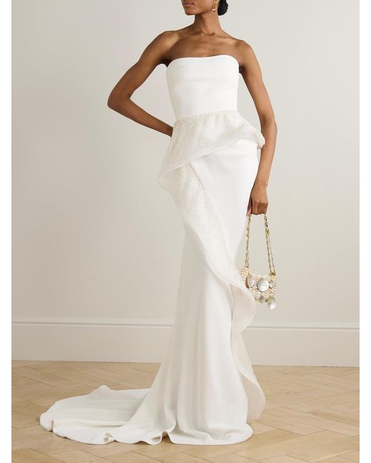 Maticevski White Hopeton Strapless Bead-Embellished Silk-Trimmed Crepe Gown