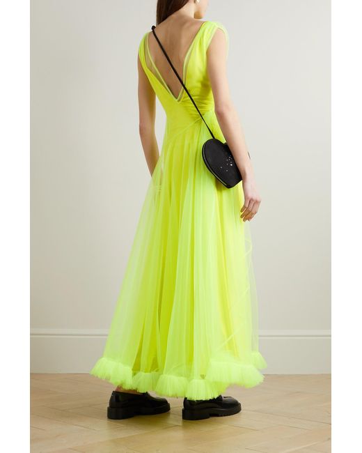 Molly Goddard Umi Gathered Neon Stretch-tulle Maxi Dress in Green | Lyst