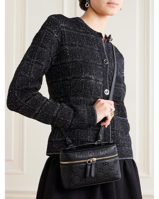 Gucci Black Gg Emblem Mini Debossed Textured-Leather Shoulder Bag
