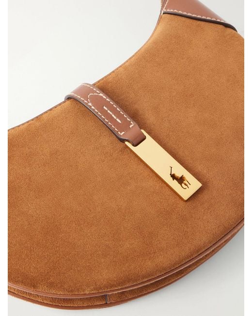 Polo Ralph Lauren White Leather-Trimmed Suede Shoulder Bag