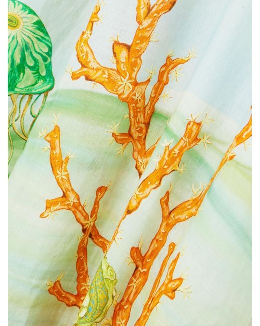 ALÉMAIS Yellow Sam Pauletto Emerald Cove Gathered Printed Linen-Gauze Midi Dress