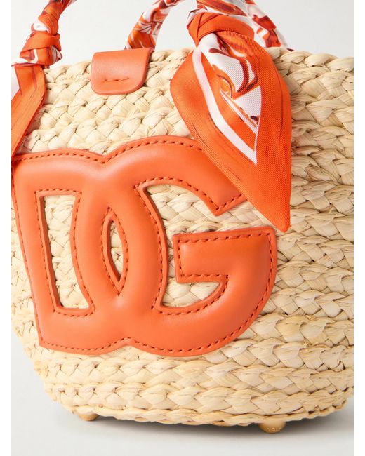 Dolce & Gabbana Orange Kendra Logo-Appliquéd Leather-Trimmed Raffia Bucket Bag