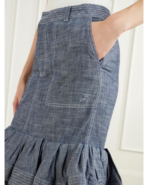 Jacquemus Blue La Jupe Cabana Fringed Ruffled Denim Mid-Rise Midi Skirt