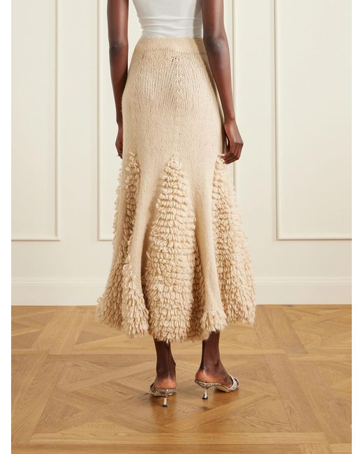 Ulla Johnson Natural Nathalie Ruffled Alpaca-Blend Bouclé Midi Skirt