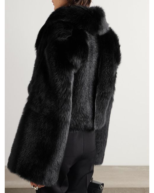 Dolce & Gabbana Black Cropped Satin-Trimmed Shearling Jacket