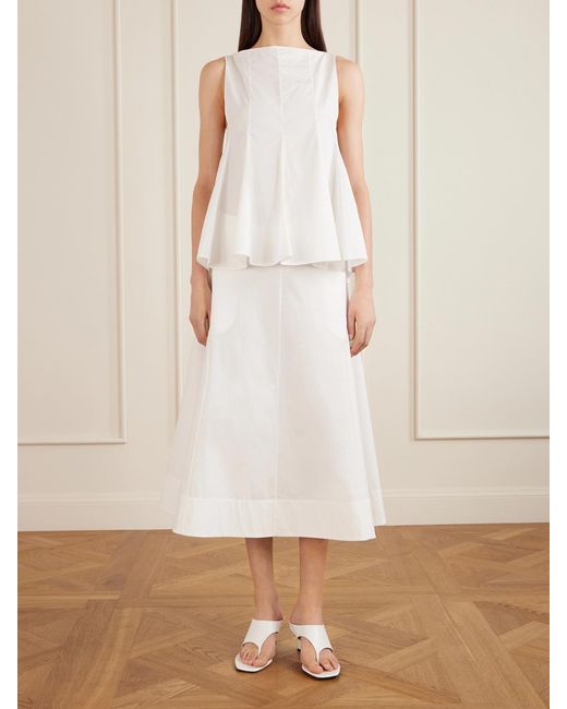 Khaite White Artin Paneled Cotton-Poplin Midi Skirt