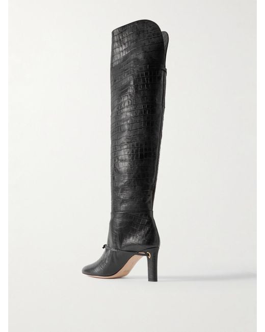 JENNIFER CHAMANDI Black Samu Over-The-Knee Croc-Effect Leather Boots