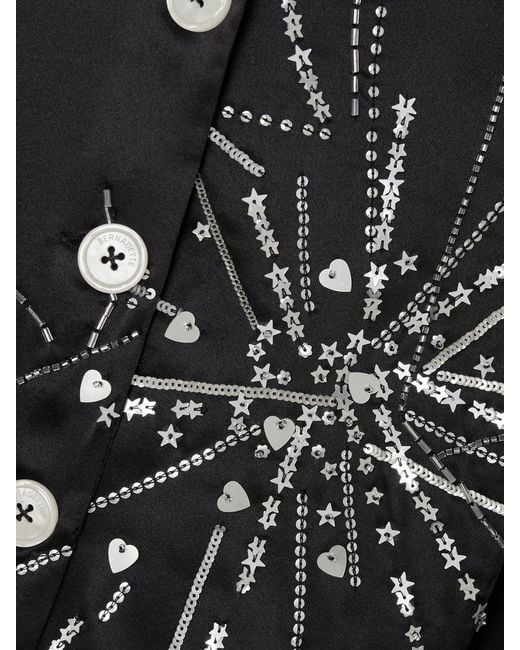 Chemise De Pyjama En Satin De Soie Mélangée À Sequins Louis BERNADETTE en coloris Black