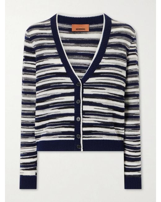 Missoni Blue Striped Cashmere And Wool-Blend Cardigan