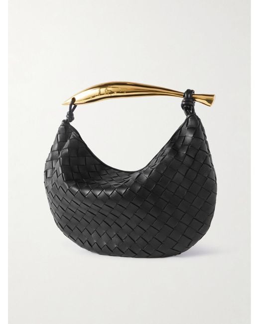 Bottega Veneta Black Sardine Small Intrecciato Leather Shoulder Bag With Chain