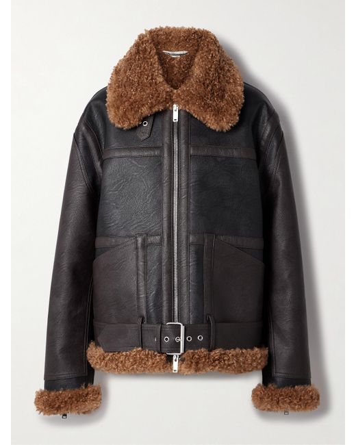 Stella McCartney Black Oversized Faux Shearling-Trimmed Two-Tone Vegan Leather Jacket