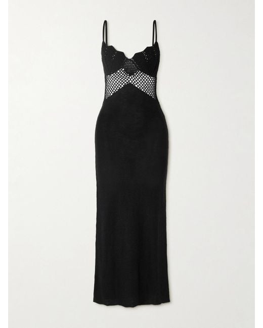 Staud Black Tara Crochet-Trimmed Knitted Maxi Dress