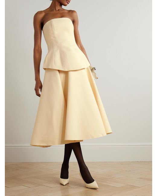Solace London Natural Ada Strapless Layered Gathered Crepe Midi Dress
