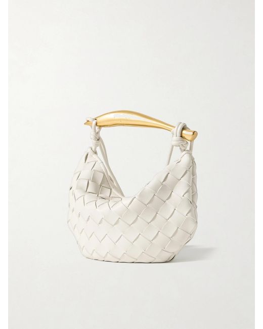 Bottega Veneta Natural Sardine Mini Intrecciato Leather Shoulder Bag