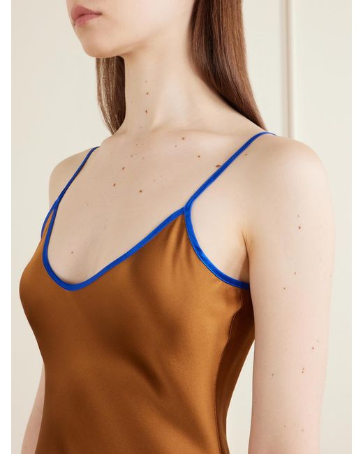 Comme Si Brown Bias Silk-Charmeuse Slip Midi Dress
