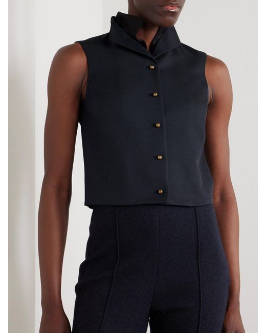 Loro Piana Blue Dianne Layered Satin-Trimmed Grain De Poudre Wool And Silk-Blend Vest
