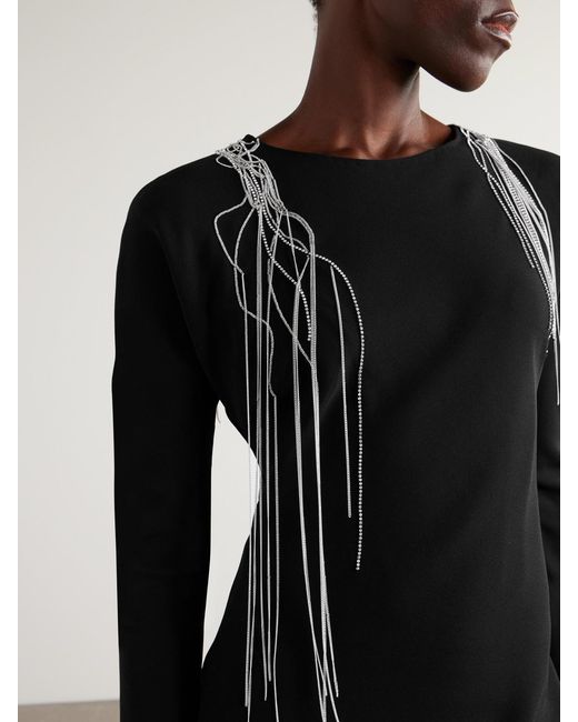 Dries Van Noten Black Embellished Crepe Midi Dress