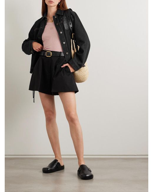 Loewe Black Shorts Aus Satin Aus Einer Baumwoll-Seidenmischung Mit Falten