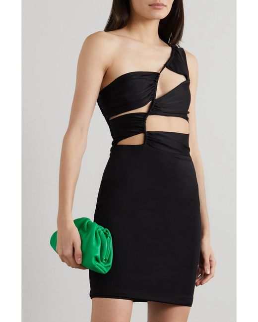 Et Ochs Black Mila One-Shoulder Cutout Stretch-Satin Jersey Mini Dress
