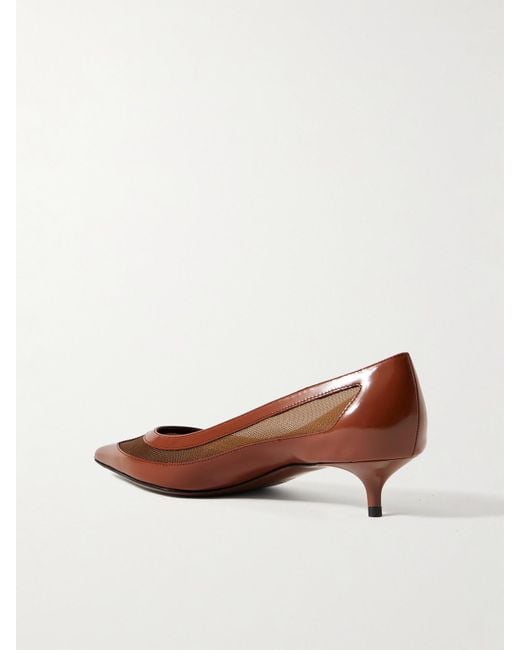 Jimmy Choo Brown Amelia 30 Mesh-Trimmed Leather Pumps