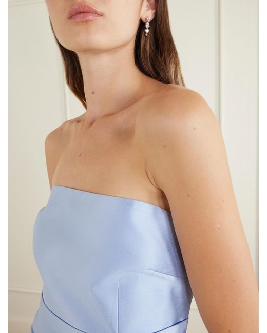 Solace London Blue Ingrid Pleated Satin-Twill Gown