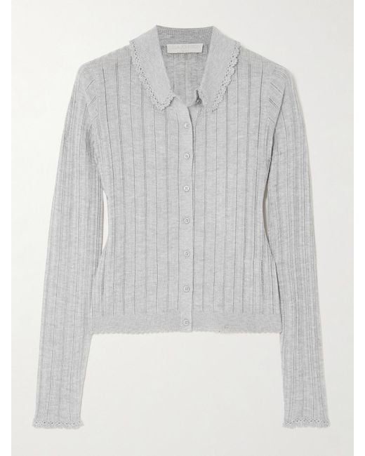 Ulla Johnson Gray Lottie Cardigan Aus Pointelle-Strick Mit Häkelbesätzen