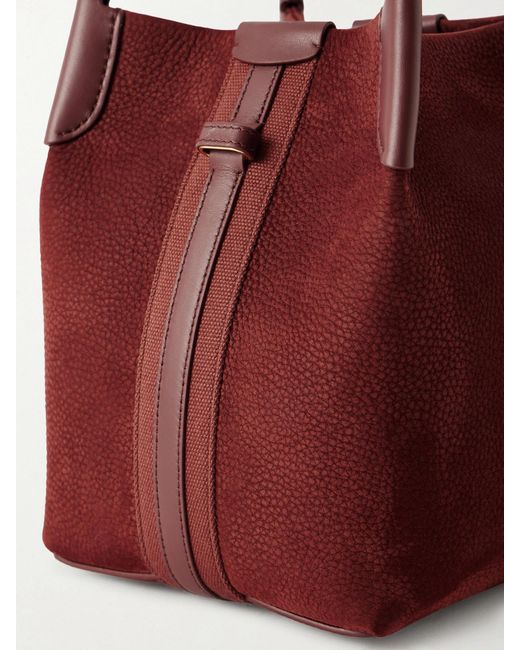 Loro Piana Red Bale Small Leather And Canvas-Trimmed Nubuck Tote
