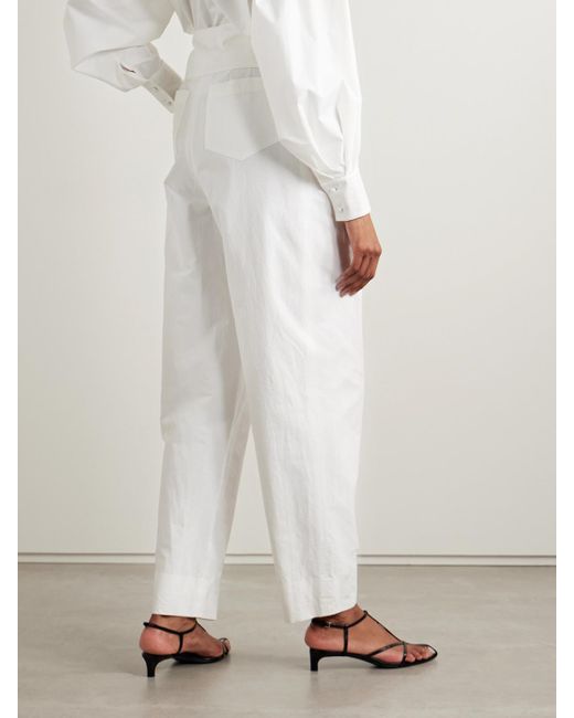 Salon 1884 White Net Sustain Soren Layered Pleated Cotton-Blend Poplin Tapered Pants