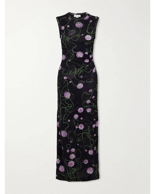 Stella McCartney Black Floral-Print Knitted Midi Dress