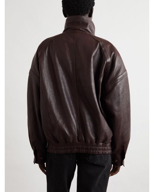 Saint Laurent Black Oversized Double-Breasted Paneled Leather Jacket