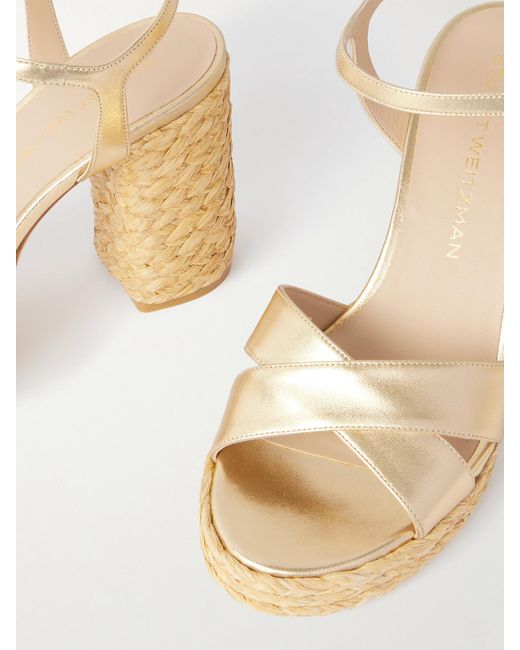 Stuart Weitzman Natural Dayna Metallic Leather Platform Sandals