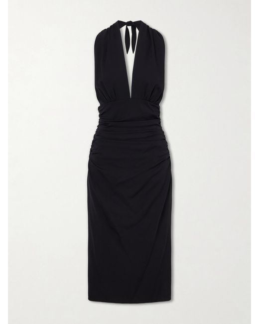 Dolce & Gabbana Blue Halterneck Backless Silk-Blend Midi Dress
