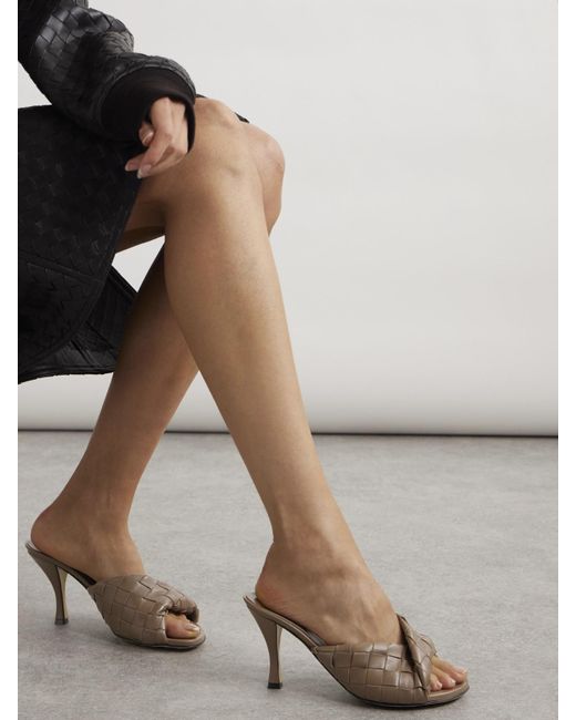 Bottega Veneta Natural Blink Twisted Intrecciato Leather Mules